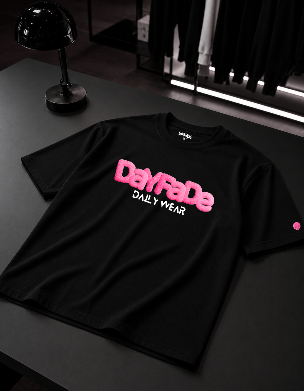 Black Streetwear T-Shirt, Pink Logo Tee, Unisex Urban Shirt, Dayfade Daily Wear