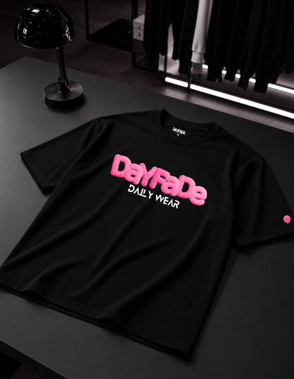 Black Streetwear T-Shirt, Pink Logo Tee, Unisex Urban Shirt, Dayfade Daily Wear